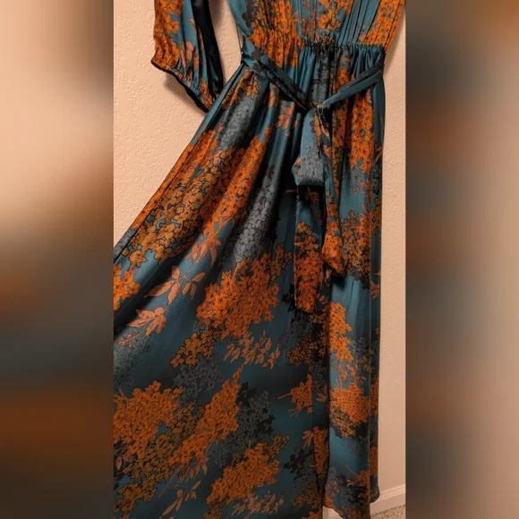 Baltic Born Teal and Rust Floral Long Sleeve Dress - Picture 6 of 10